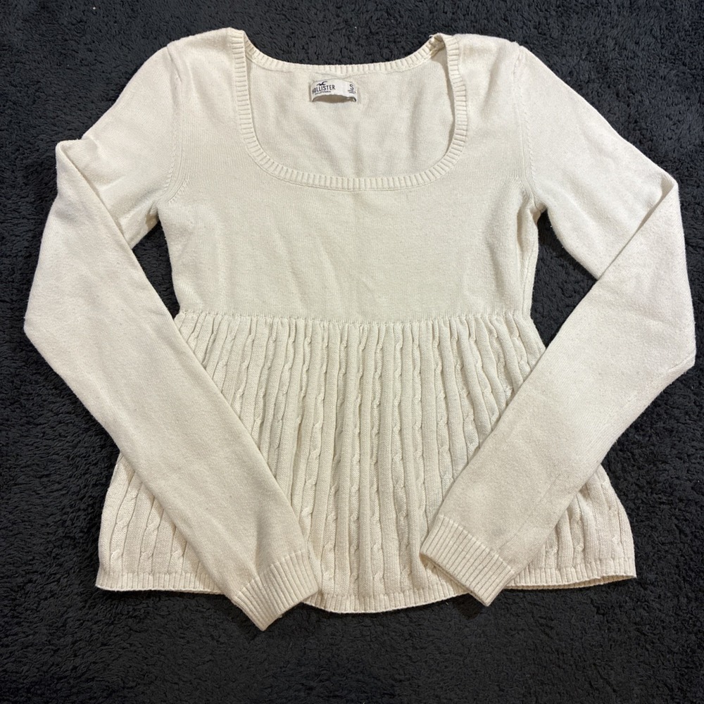 Hollister long sleeve square neck babydoll Top Small Cream